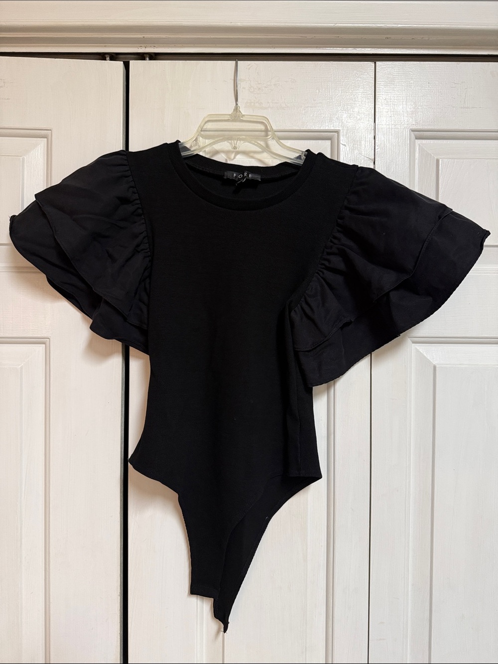 Black Ruffle Sleeve Bodysuit with Feminine Layers